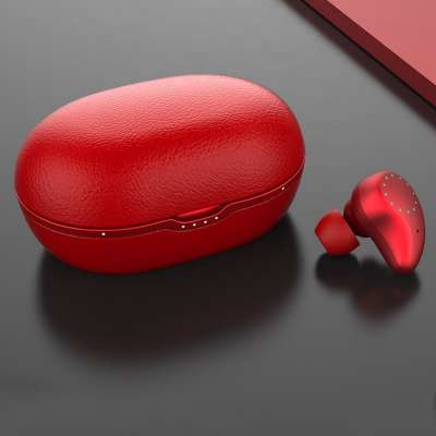 TWS Bluetooth Earphone 5.0 Wireless Binaural Business Sport Stereo Deep Bass Mini Earbud with Built-in Microphone & Leather Case